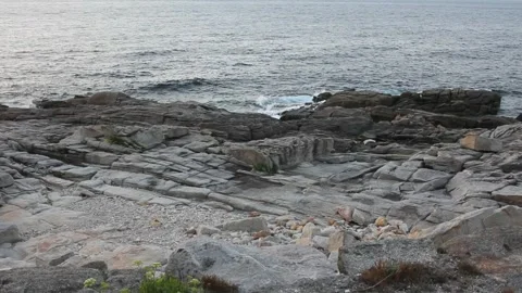 Peculiar forms of the rocks in the Cantabrian coast in Burela, Spain Stock Footage 313164754