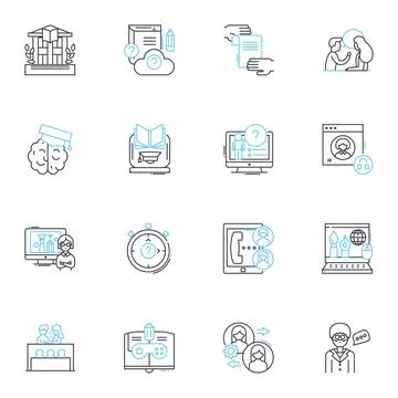Pedagogy linear icons set. Learning, Teaching, Instruction, Education 스톡 일러스트