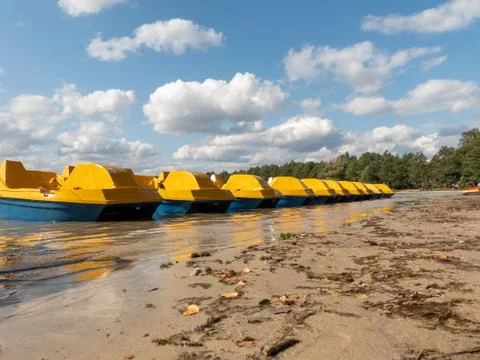 Pedalo lined up in a row Stock Photos