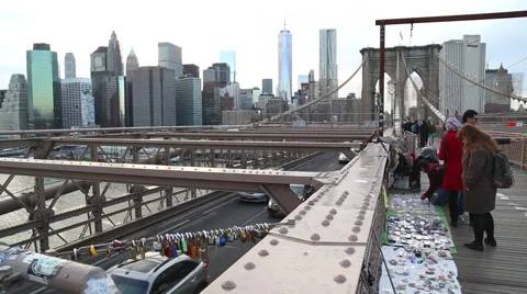 Peddlers on Brooklyn Bridge Stock Footage 50064048