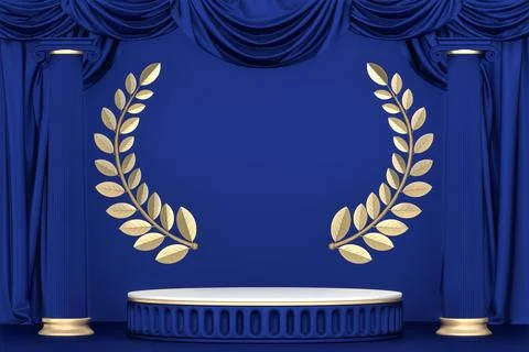 Pedestal blue on blue background for the presentation . 3D rendering Stock Illustration