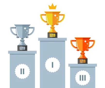 Pedestal with cups of first, second and third places. award to the winner of the Stock Illustration