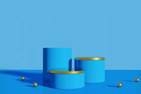 Pedestal display with abstract blue circle background with box support concep Stock Illustration