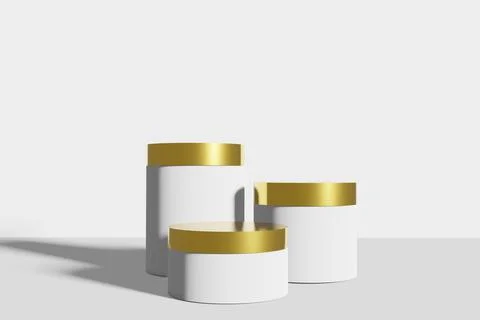 Pedestal display with abstract white circle background with box support conce Stock Illustration