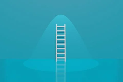 Pedestal display with blue background, one white ladder, cash stand concept.  Stock Illustration