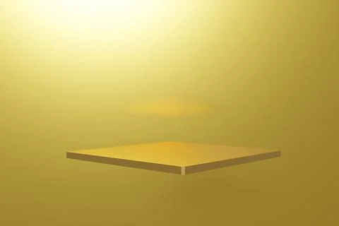 Pedestal display with cube and background in abstract gold with box support c Stock Illustration