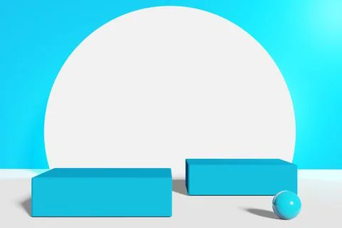 Pedestal display with cubes and abstract blue color background with box suppo Stock Illustration