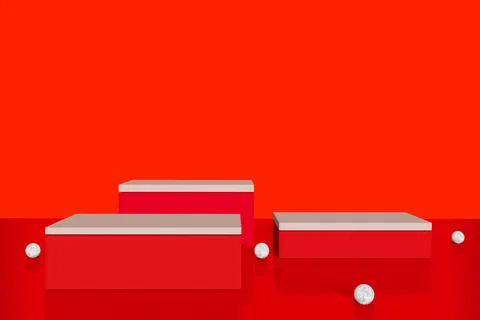 Pedestal display with cubes and abstract red color background with box suppor Stock Illustration