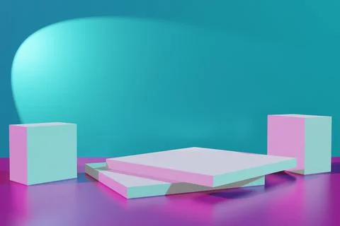 Pedestal display on pink background with box stand concept. Podium for brand  Stock Illustration