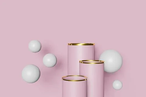 Pedestal display on pink background with box stand concept. Podium for brand  Stock Illustration