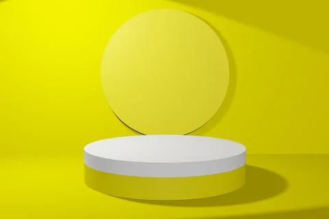Pedestal display with white circle background and abstract yellow floor with  Stock Illustration