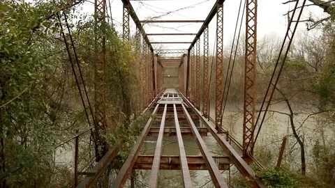 Pedestal down shot of middle of bridge. Stock Footage 85801171