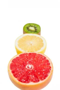 Pedestal fruit, light fruit, kiwi, grapefruit, lemon Stock Photos