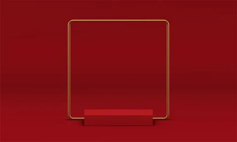 Pedestal red square platform construction ceremony stage golden frame 3d de.. Stock Illustration