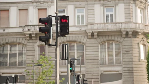 Pedestrian and bicycle traffic light changing from green to red om city street Stock-Footage 342443004