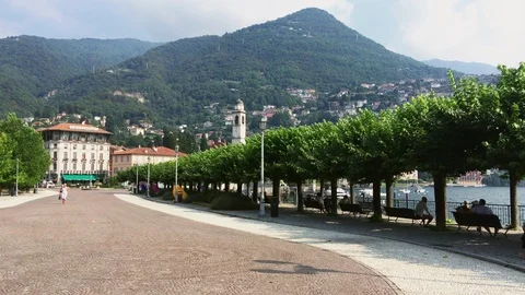 Pedestrian area of cernobbio with square and people walking Stock Footage 118650086