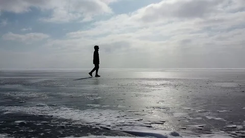 Pedestrian on Baikal Stockbeeldmateriaal 129607255