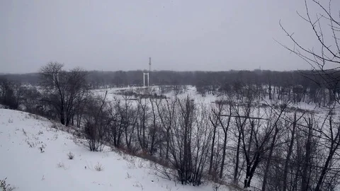 Pedestrian bridge across the river, winter Stock Footage 75281139
