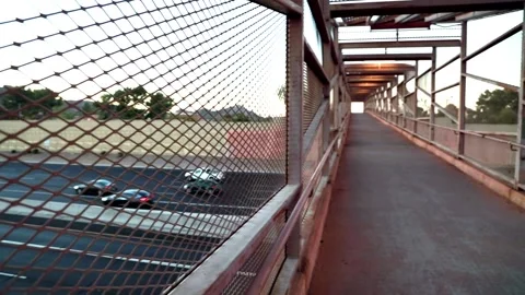 Pedestrian Bridge and the Freeway Stock Footage 143984878
