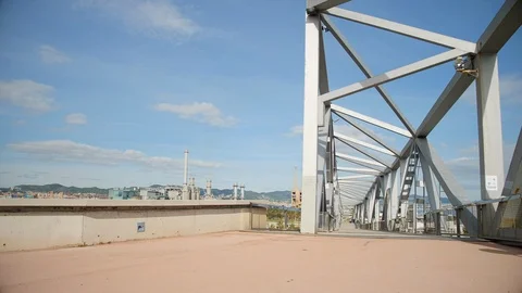Pedestrian Bridge between Forum Park and Sant Adria Park. Barcelona Stock Footage 97576070