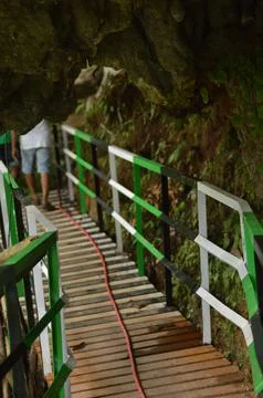 Pedestrian bridge cliff wall Stock Photos