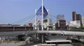 Pedestrian Bridge Infront Of City Streets And Buildings In Downtown Shimonose 4k or 4k+ Resolution