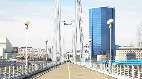 Pedestrian bridge to the island Stock Footage 64369911