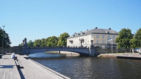 Pedestrian bridge in Lidkoping Stock Footage 97107594