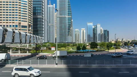 Pedestrian bridge linking the north and south sides of Jumeirah Lakes Towers Stock Footage 87170641