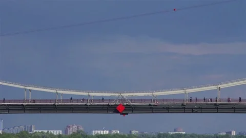 Pedestrian bridge over the river Stock Footage 72167429