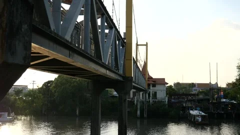 Pedestrian bridge over river Stock Footage 274160817