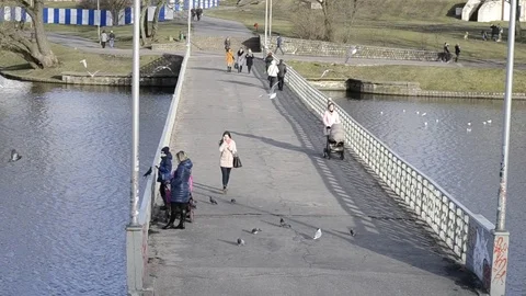 Pedestrian bridge through the Lower lake in Kaliningrad Vidéo 73671436