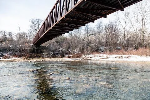 Pedestrian bridge in winter Canada Stock Photos