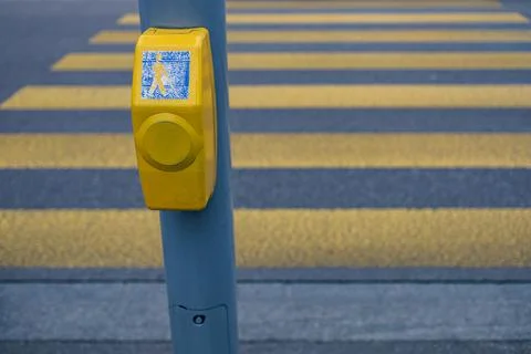Pedestrian button or traffic light button at intersection or crosswalk Stock Photos