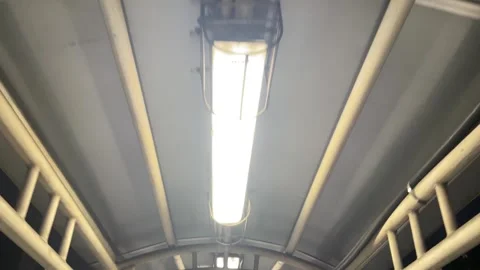 Pedestrian corridor ceiling with modern lights Stock Footage 328338567