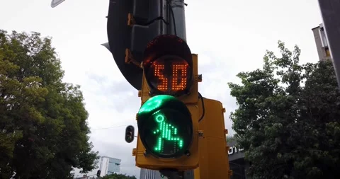 Pedestrian Countdown Signal Reaches Zero in Polanco on a Cloudy Day Video stock 338045573