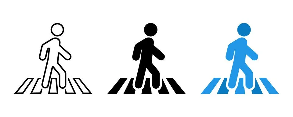 Pedestrian crossing in black outline solid black and blue pedestrian crossi.. 스톡 일러스트