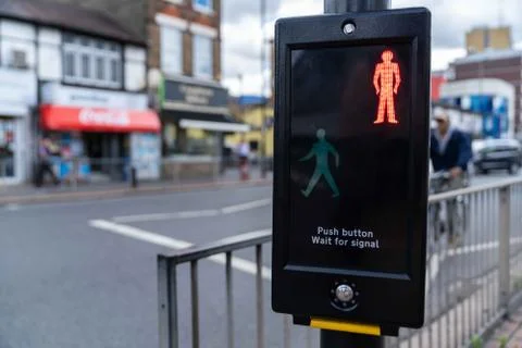 A Pedestrian crossing button and stop light icon in London 스톡 사진