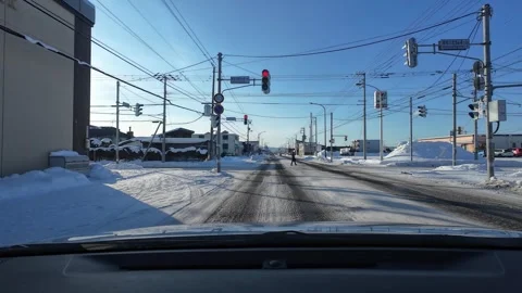 Pedestrian Crossing Snowy Road Red Light Asahikawa Japan Vídeo Stock 333313853