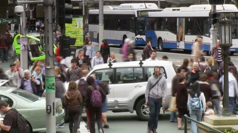 Pedestrian Crossing Time Lapse, Crowd People, Traffic, Sydney Stock Footage 7909843