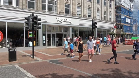 Pedestrian Crossing with TK Maxx in background, Fore Street, City Life Stock Footage 111559558
