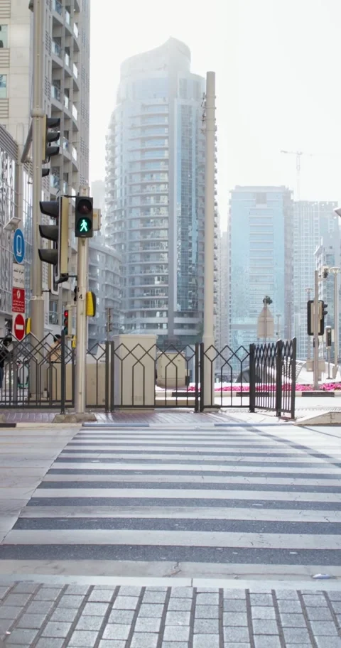 Pedestrian crossing with traffic light showing green walking man against mo.. Stock Footage 334832394