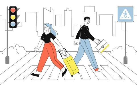 Pedestrian crossing vector line concept Stock Illustration
