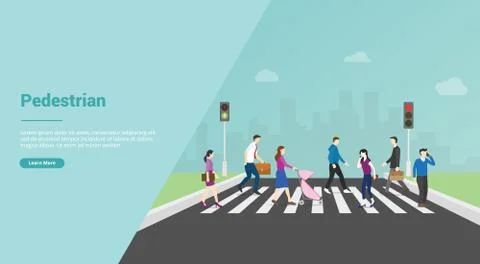 Pedestrian crossing for website template or banner landing homepage - vector Stock Illustration