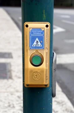 Pedestrian crosswalk pushing button Stock Photos