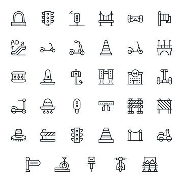 Pedestrian Editable Vector Set with 35 128x128 Regular Line Icons Stock Illustration