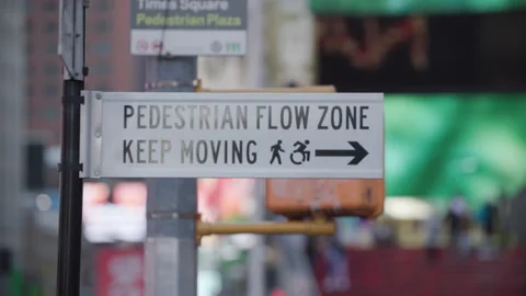Pedestrian flow zone keep moving sign in Time Square Stock Footage 173352454