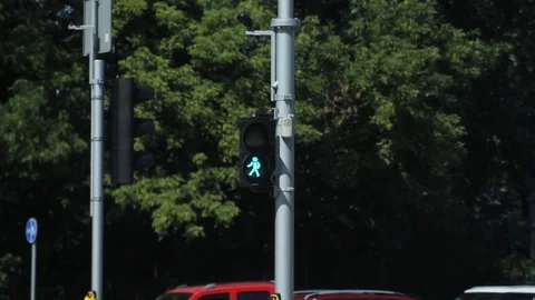 Pedestrian Light Blinking And Turning Red Stock Footage 91699848