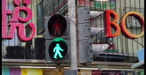 Pedestrian light signal changes red to green in downtown Hong Kong, China Stock Footage 202263319
