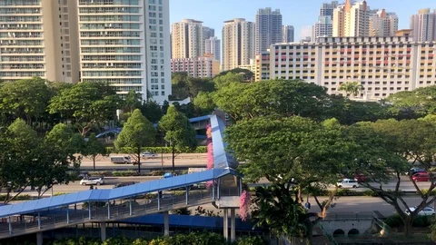 Pedestrian overpass bridge over PIE expressway in Toa Payoh. Stock Footage 125368989